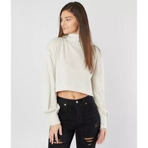 Free People White Cream BK Waffle Thermal Distressed Boho Cropped Top S